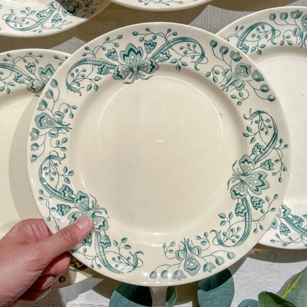 Lot de 6 Assiettes Plates Anciennes Terre de Fer ''Figuig'' – Longchamp XIXe