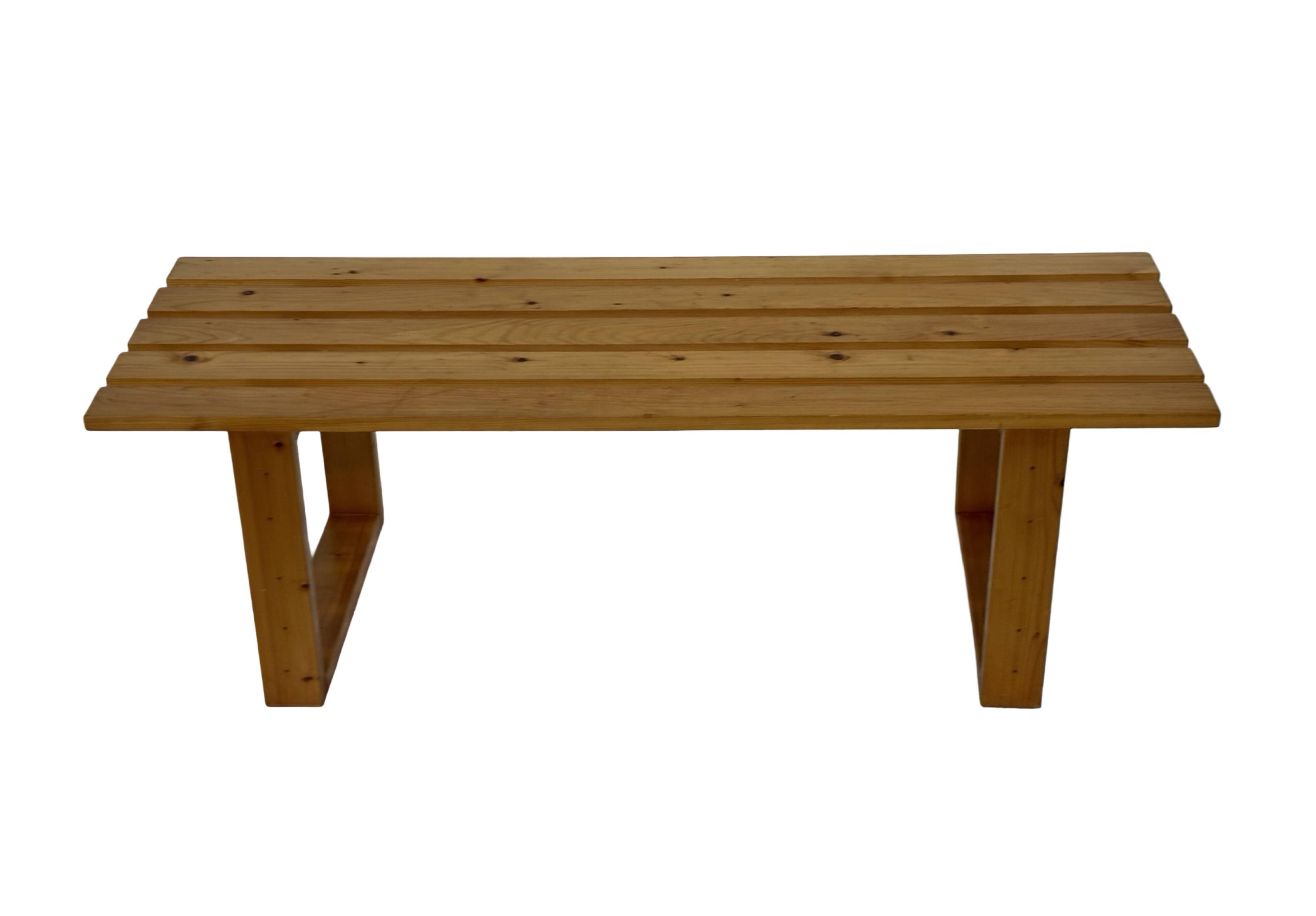 Vintage Scandinavian modern pinewood slatted bench from the 1960's