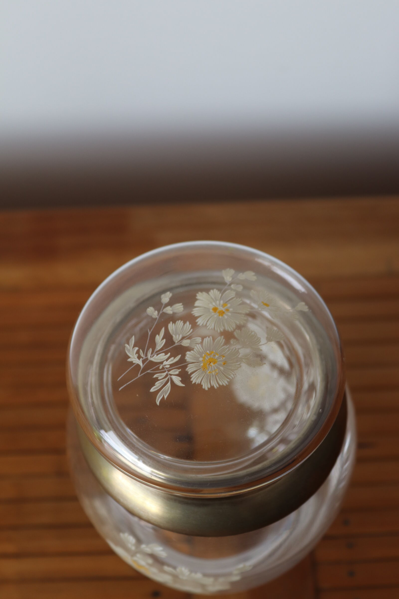 Engraved glass and silver metal candy