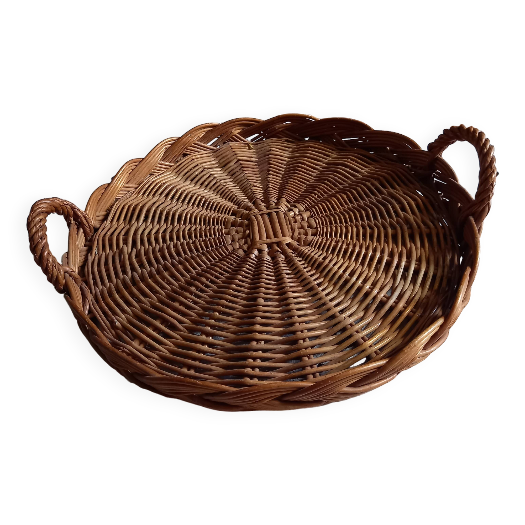Woven wicker tray with handles