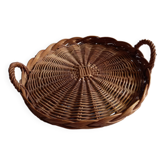 Woven wicker tray with handles