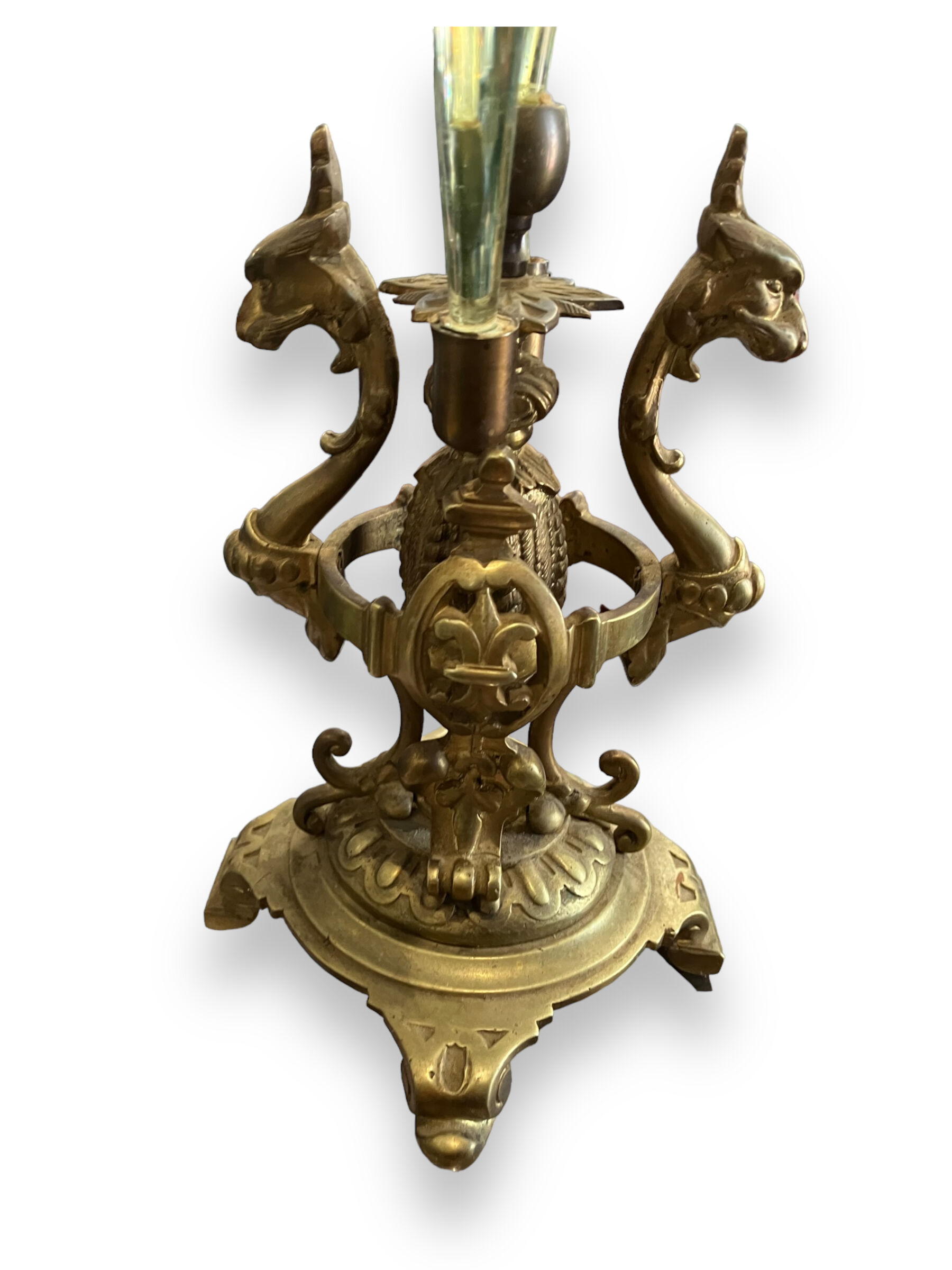 Tulip tree centerpiece in opalescent glass and bronze nineteenth