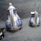 Pouring coffee maker and its milk pot in Luneville earthenware setting Excelsior - TB state - Vintage
