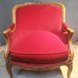Large Louis XV style bergere chair in red velvet