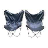 Deux fauteuils papillon cuir noir
