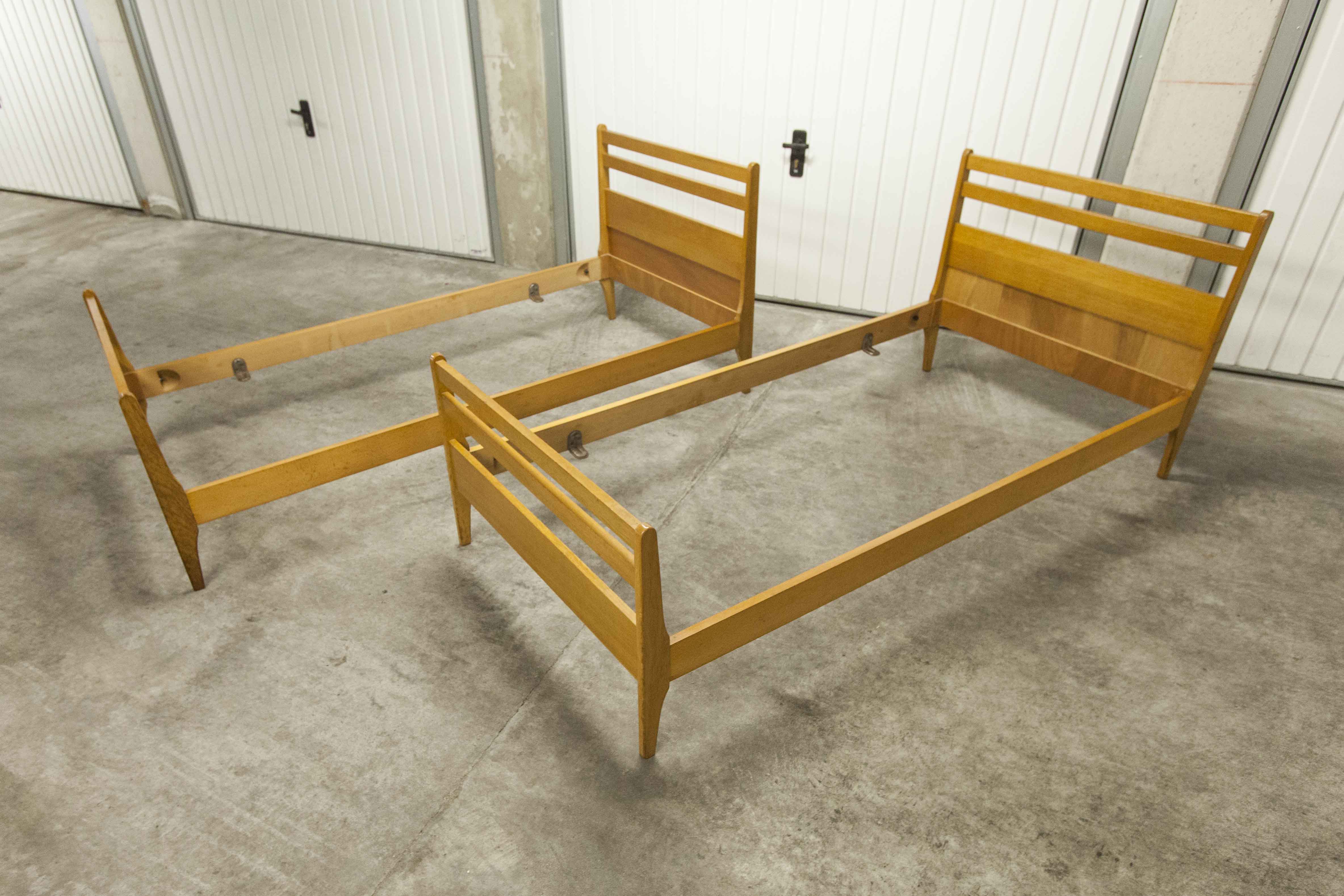 Pair of 1960 Scandinavian twin beds in solid beech