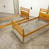 Pair of 1960 Scandinavian twin beds in solid beech