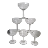 Set of 6 small champagne glasses in crystal engraved 50s