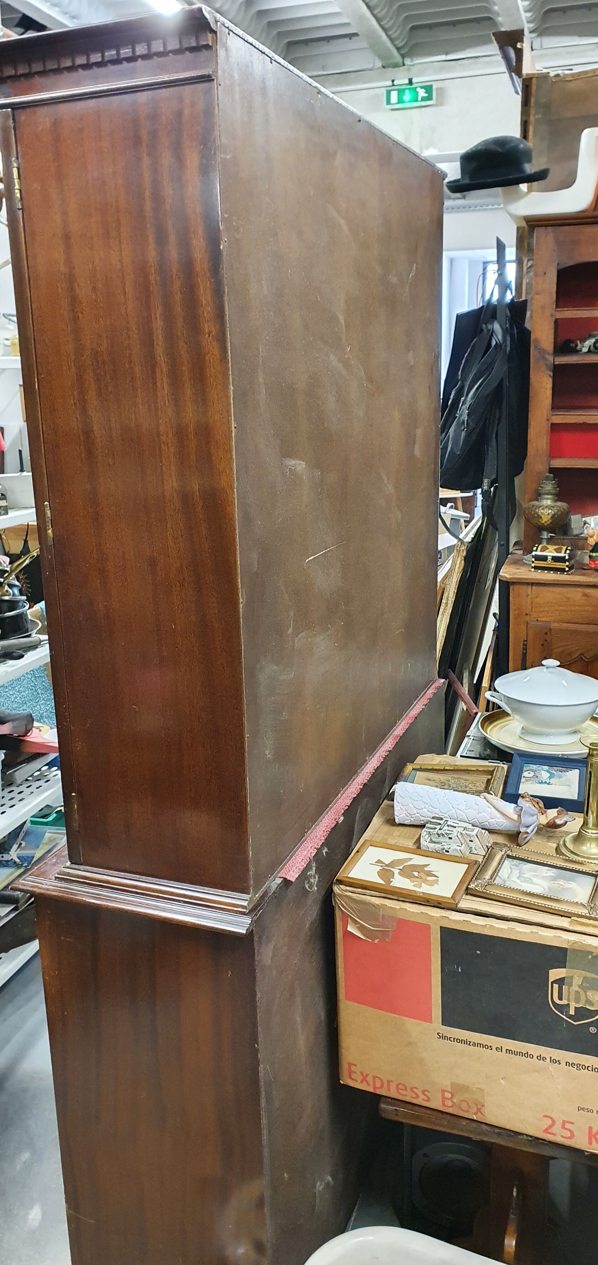 English showcase, two bodies, solid mahogany an of the 50s