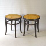 Pair of Thonet stools out of catalogue, circa 1890, new canework