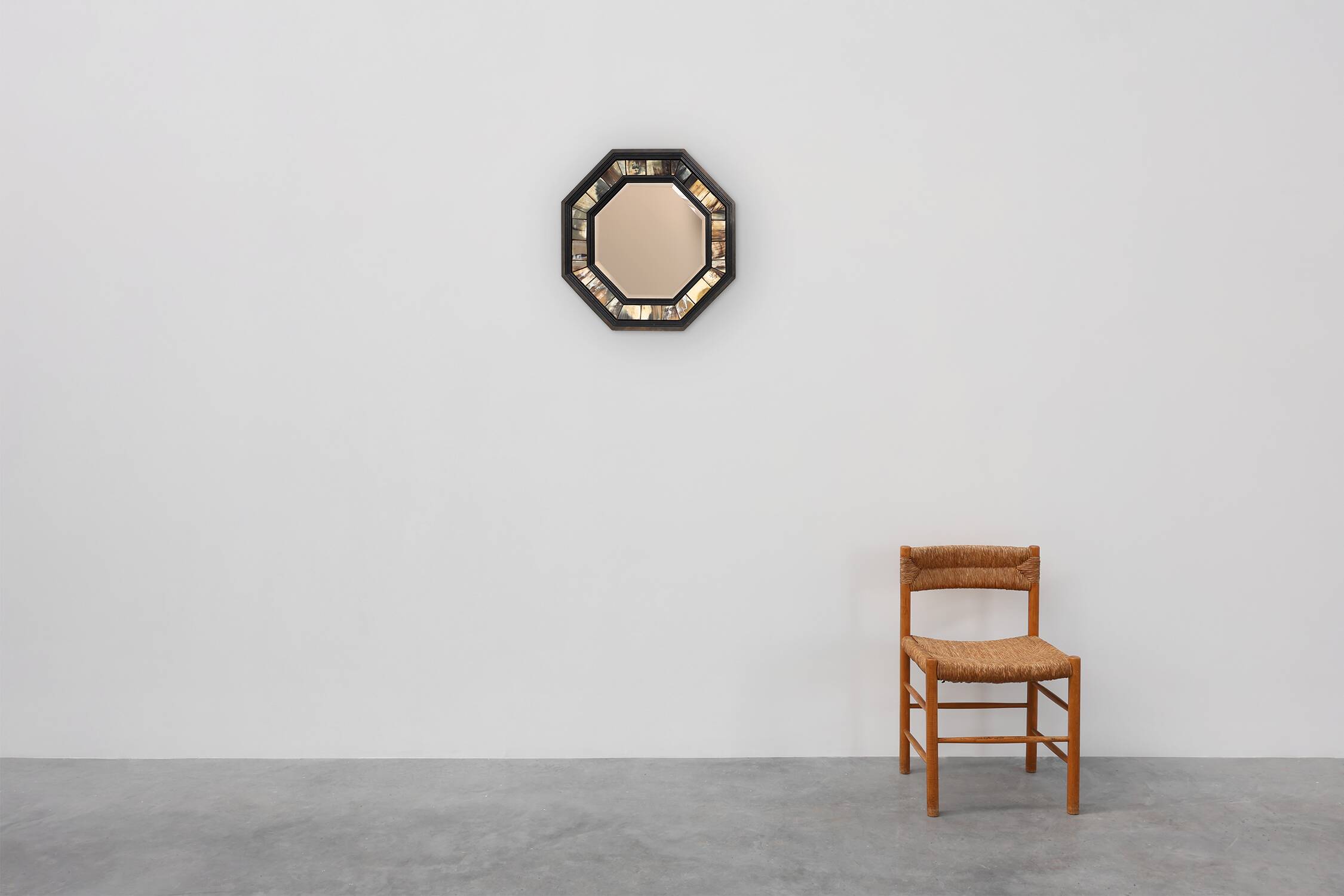 Brass and horn octagonal mirror with horn by Anthony Redmile, UK ca. 1980