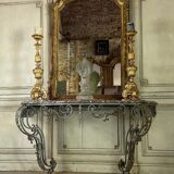 Wrought iron console and its marble, circa 1880