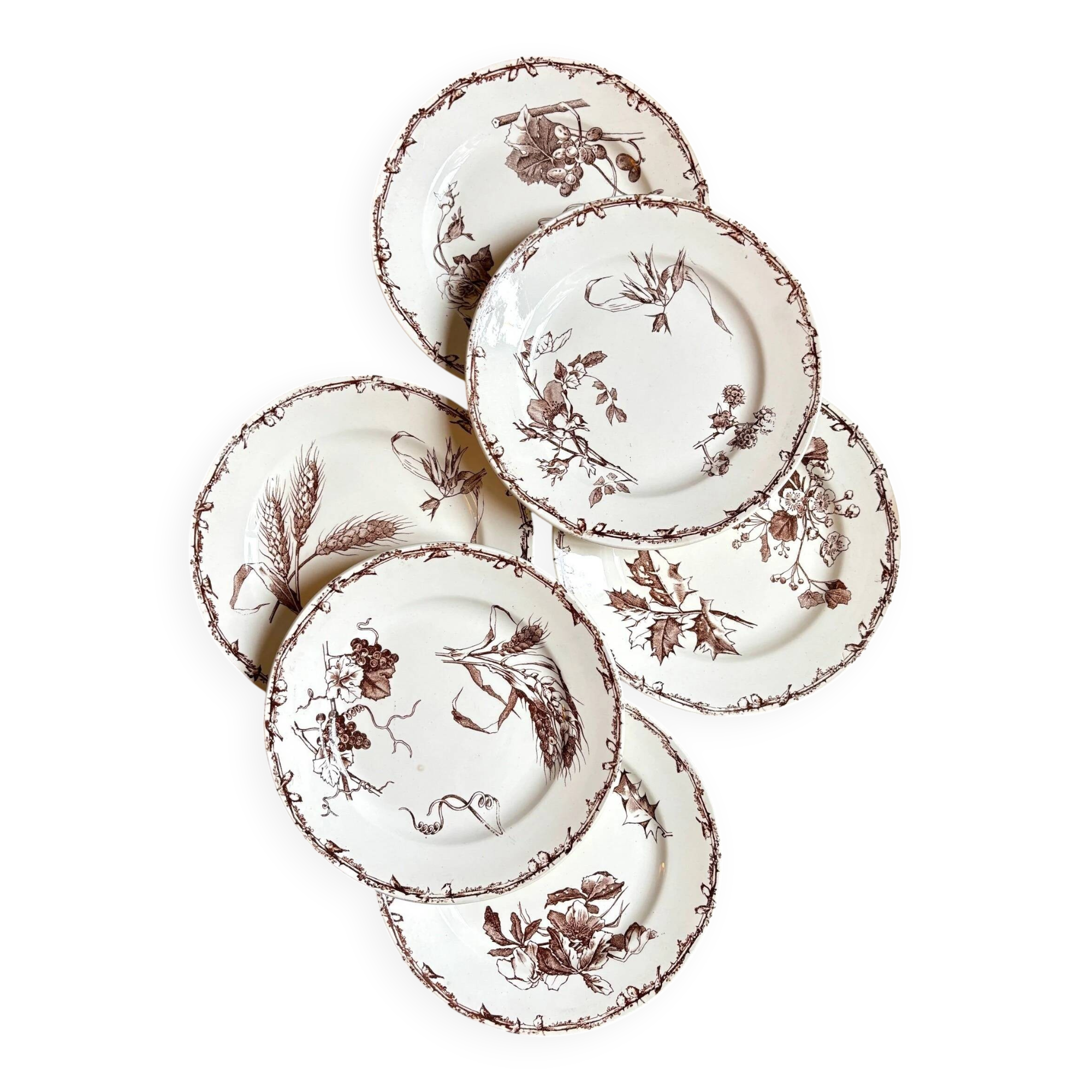 6 assiettes à dessert HB & Cie en terre de fer marron