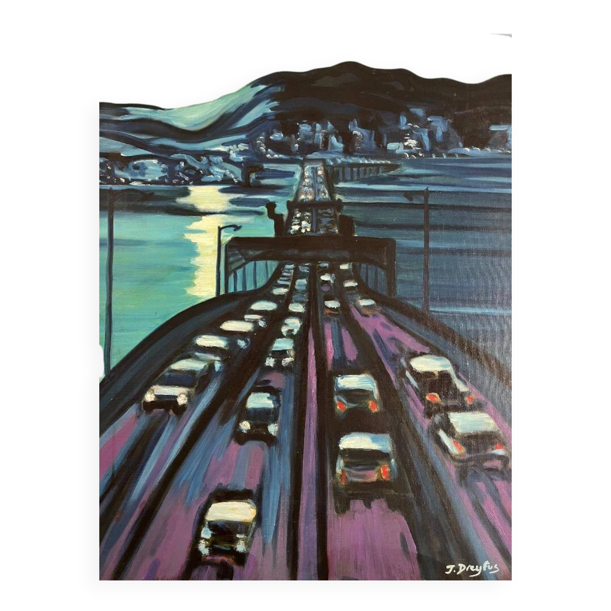 Pont à Seattle- Peinture à l'huile-Jérôme Dreyfus-1992