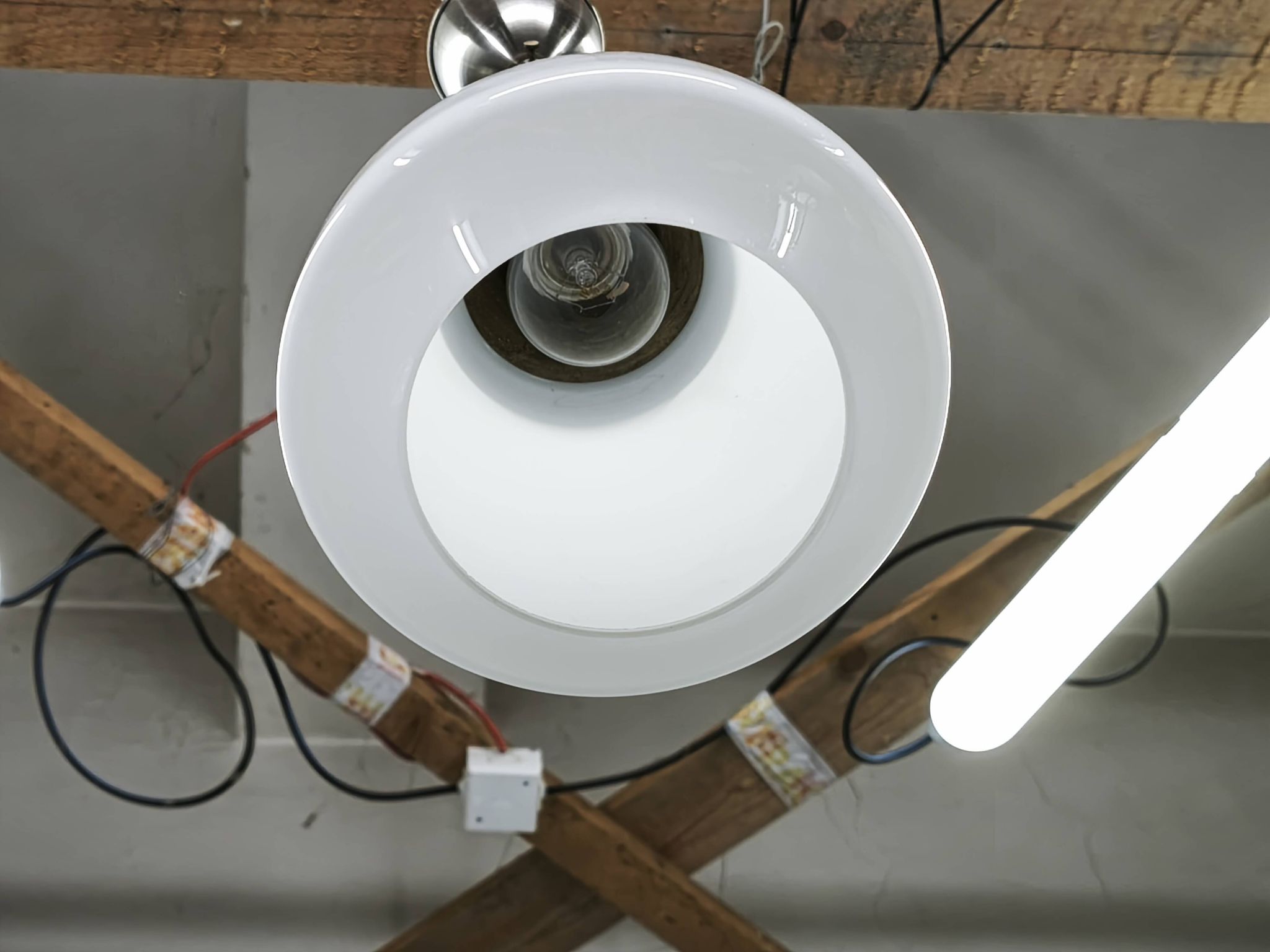 Pair of 1930s Czech Art Deco Opaline Glass and Chrome Pendant Lights
