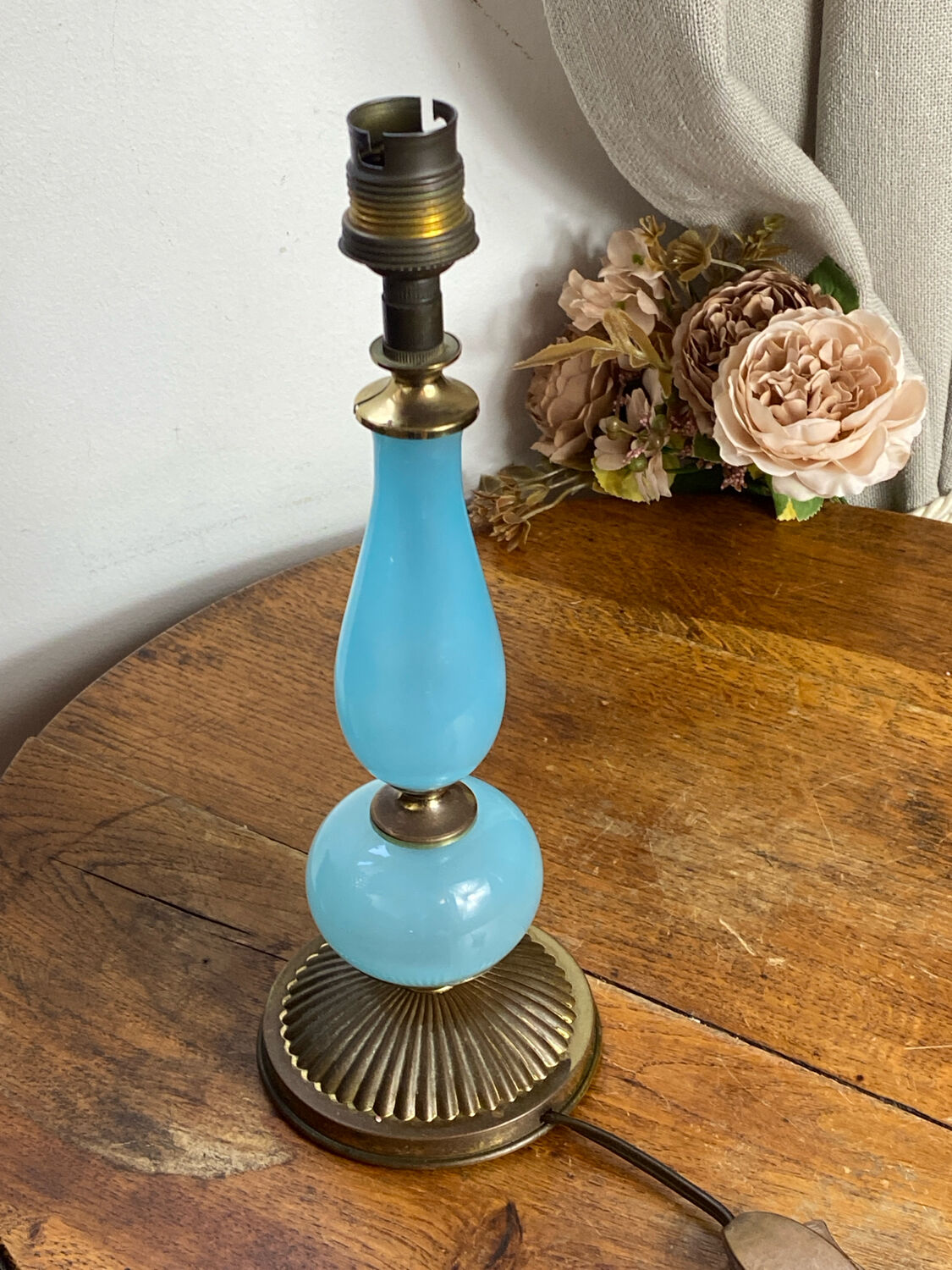 Blue opaline lamp and brass