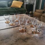 8 faceted amber stemmed glasses – French glassware 1950-1960