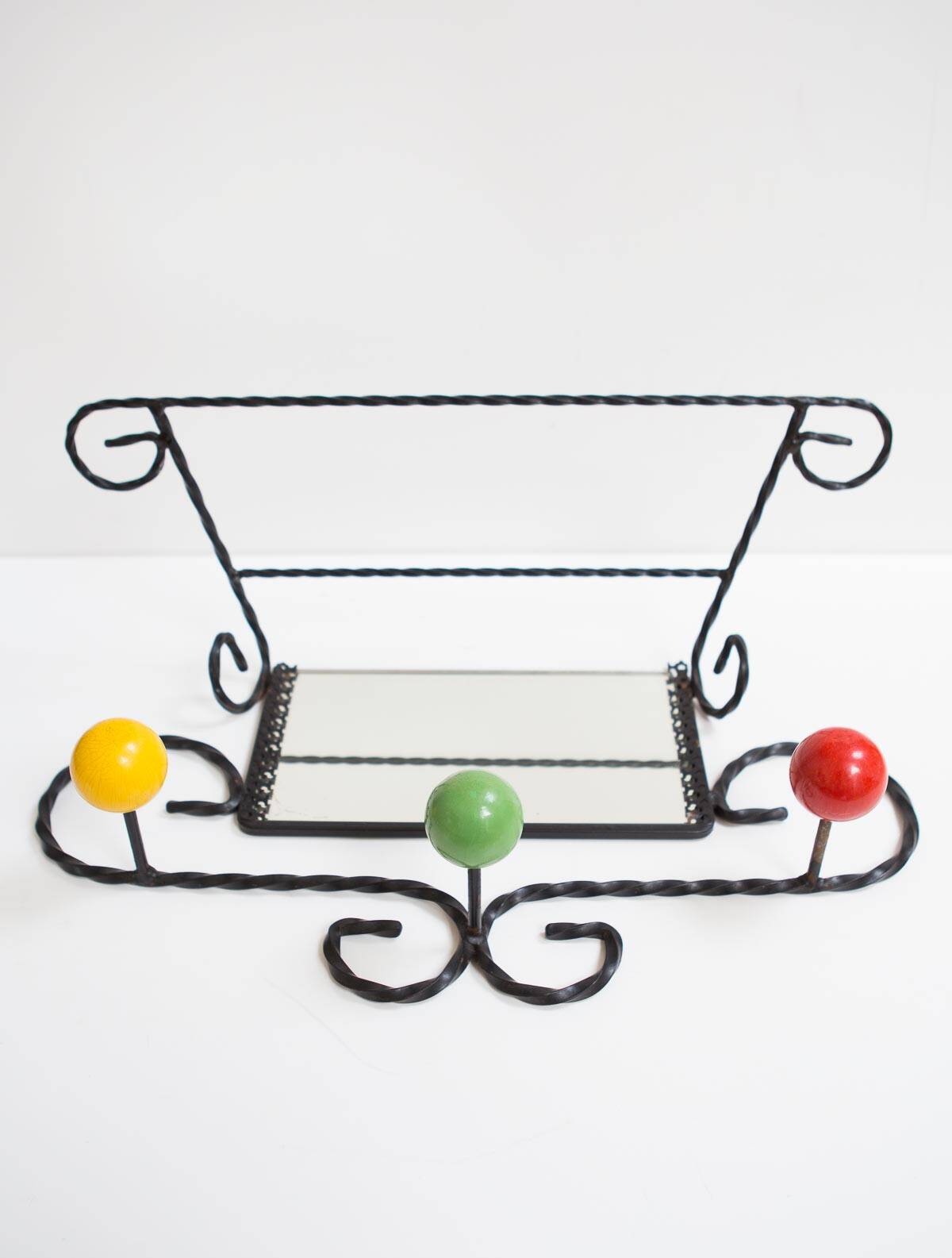 Black iron coat rack with mirror 1950s