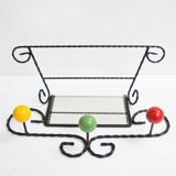 Black iron coat rack with mirror 1950s