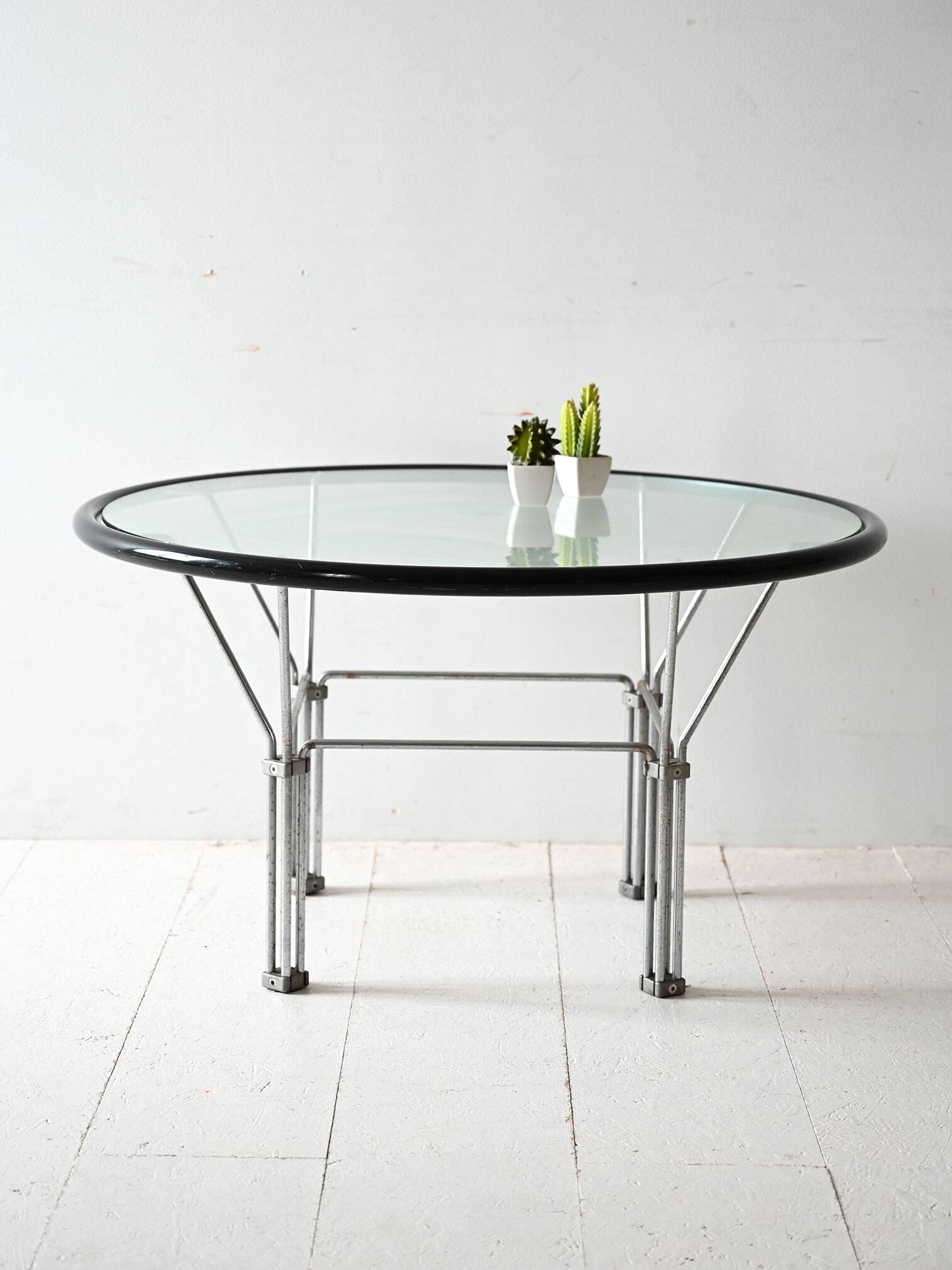 Vintage glass and steel coffee table