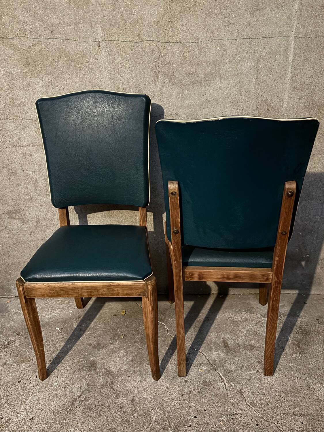Pair of green vinyl chairs - 1950s
