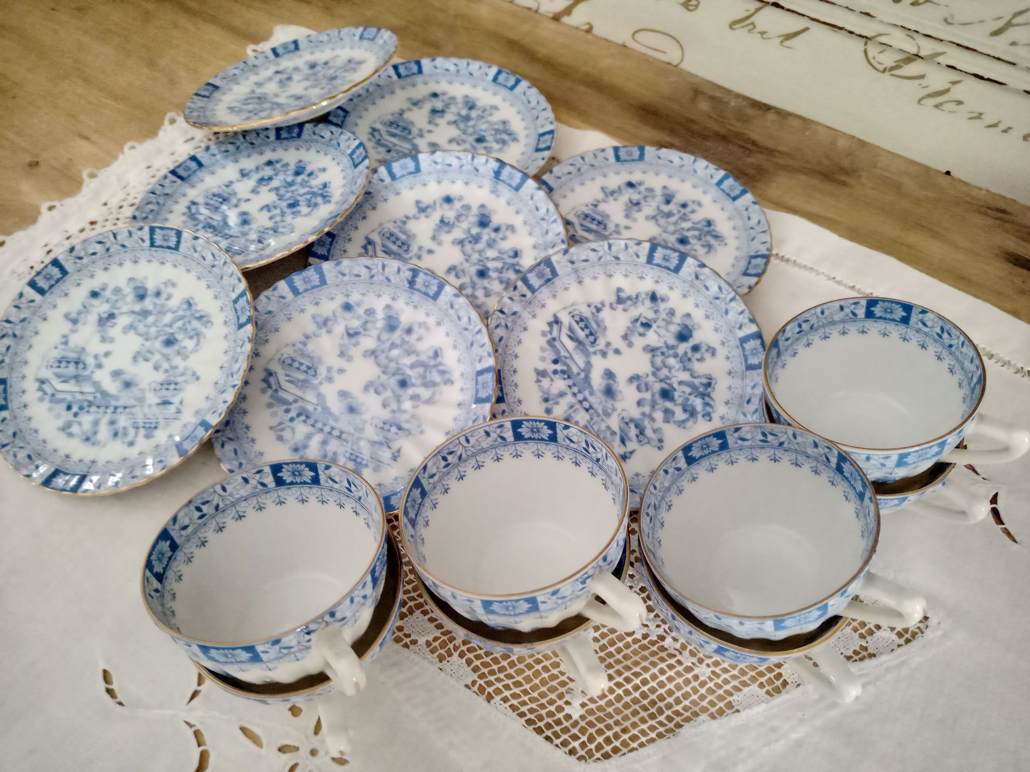 Set of 8 coffee cups and porcelain sub-cups Bavaria model China Blau