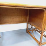 Vintage desk in rattan, woven rattan and wood, Maugrion style Roche-Bobois