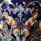 Twisted design vase. Signed Gien France/Renaissance blue background 26 x 13cm