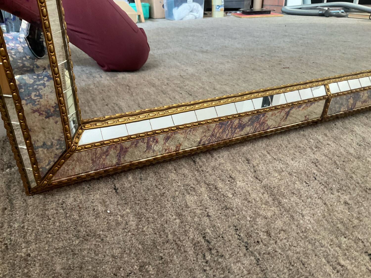 Large vintage brass and glazing bead mirror