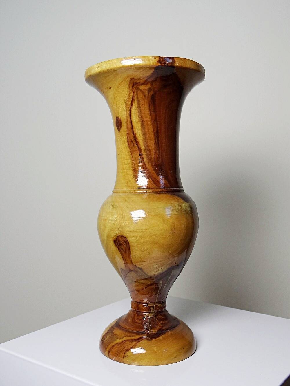Small vintage hand-turned olive wood vase