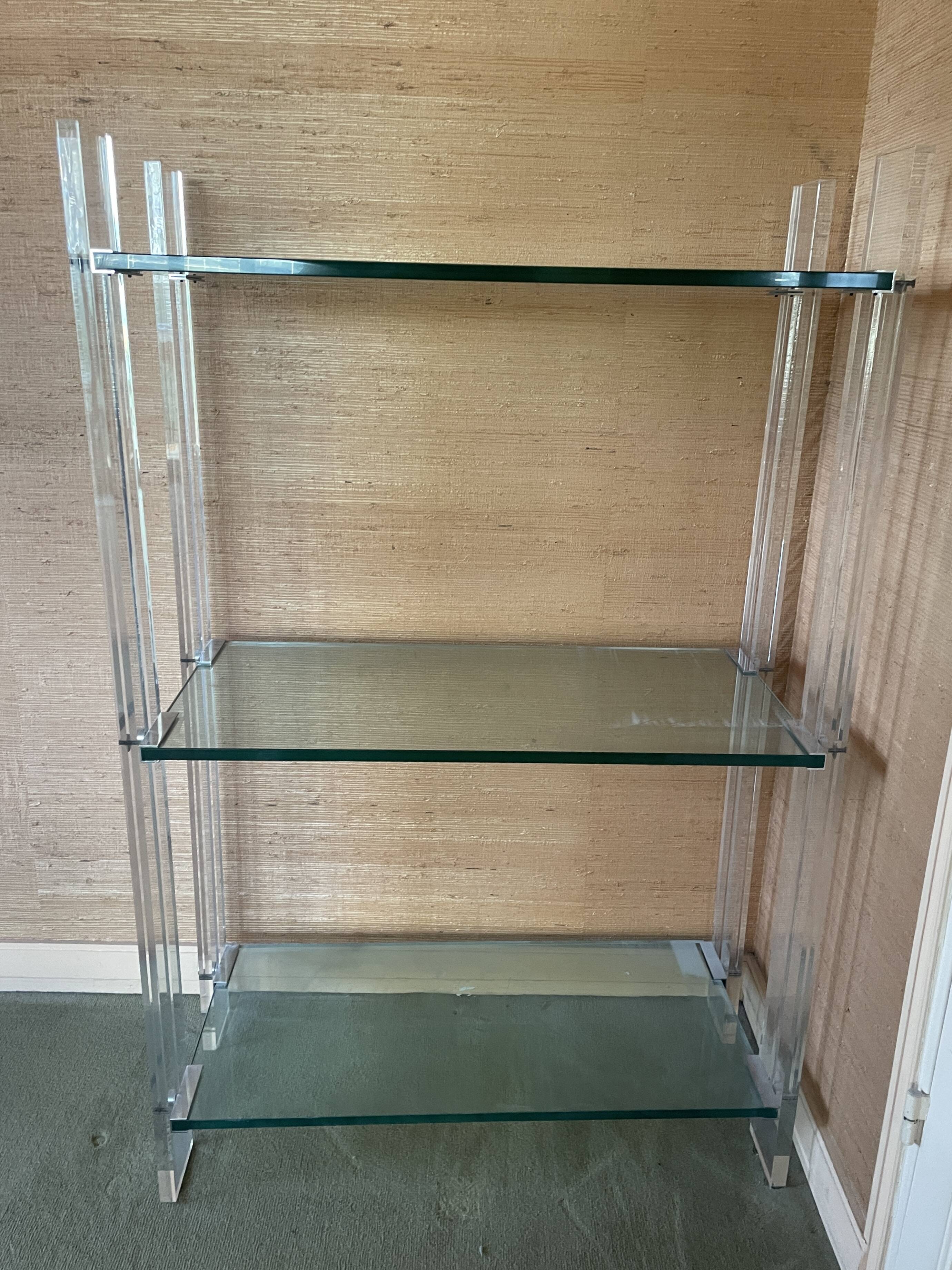 Shelf with 3 shelves in glass (shelves) and plexiglass (uprights) circa 1980.