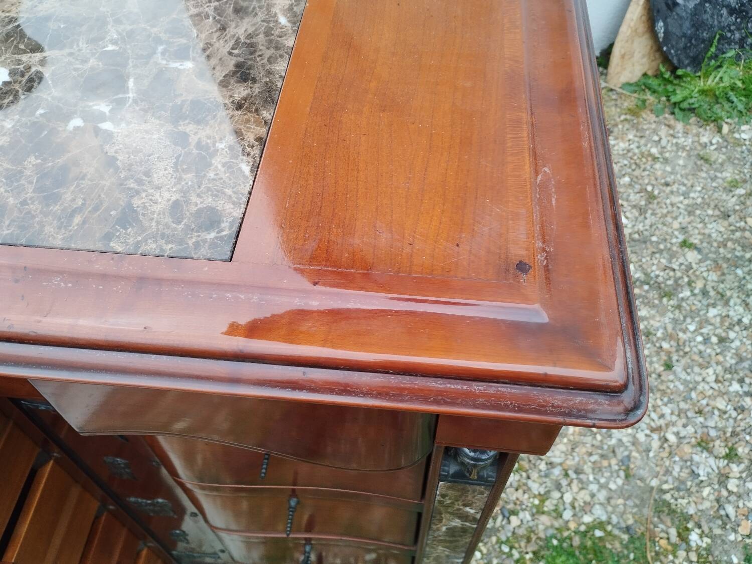 Antique weekly chest of drawers, Louis XVI style marble top