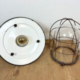 Green Enamel and Cast Iron Industrial Cage Pendant Light, 1960s