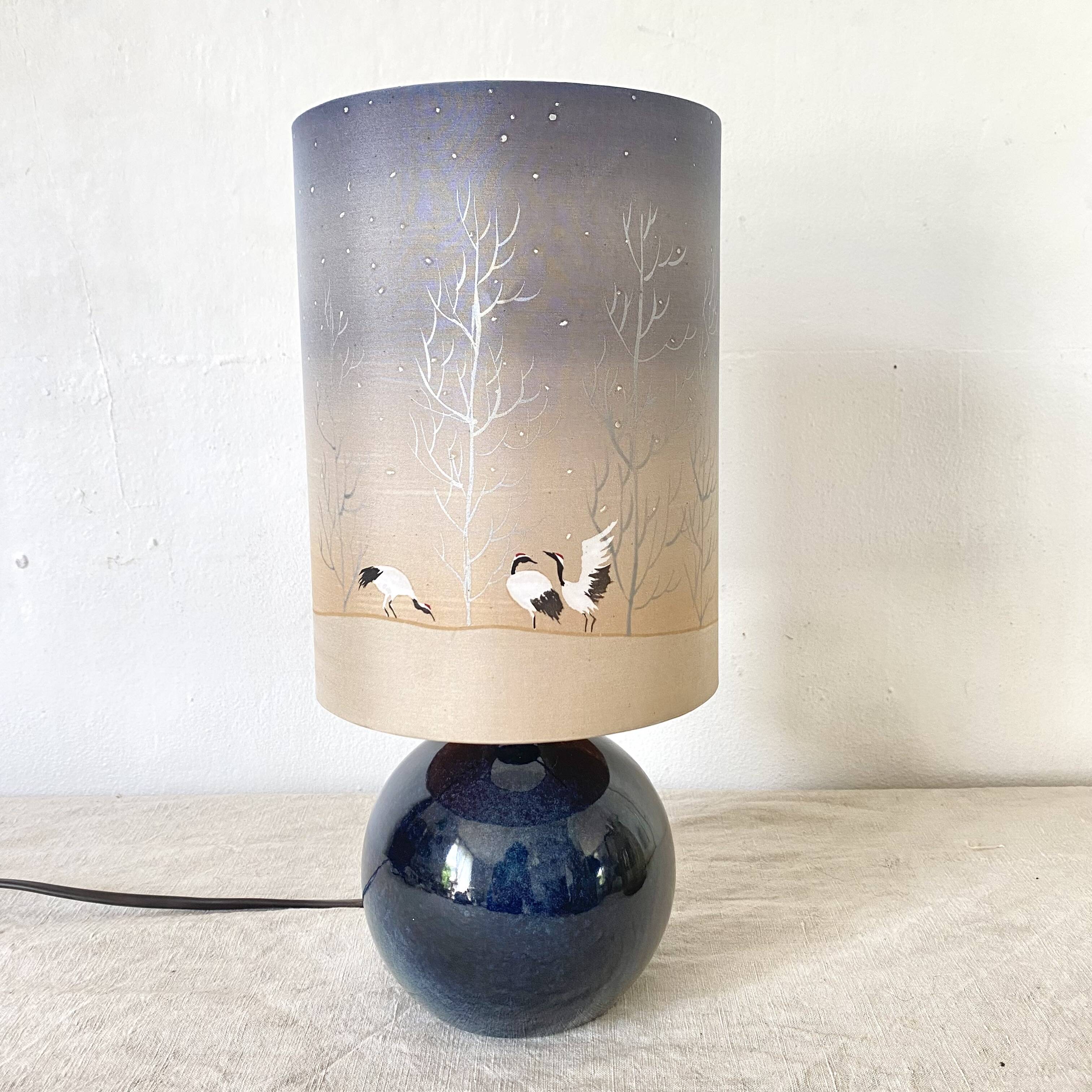 Vintage ceramic and painted silk lamp