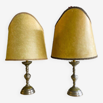 Pair of large Regency half shade buffet lamps