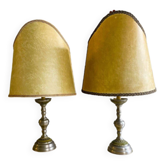 Pair of large Regency half shade buffet lamps