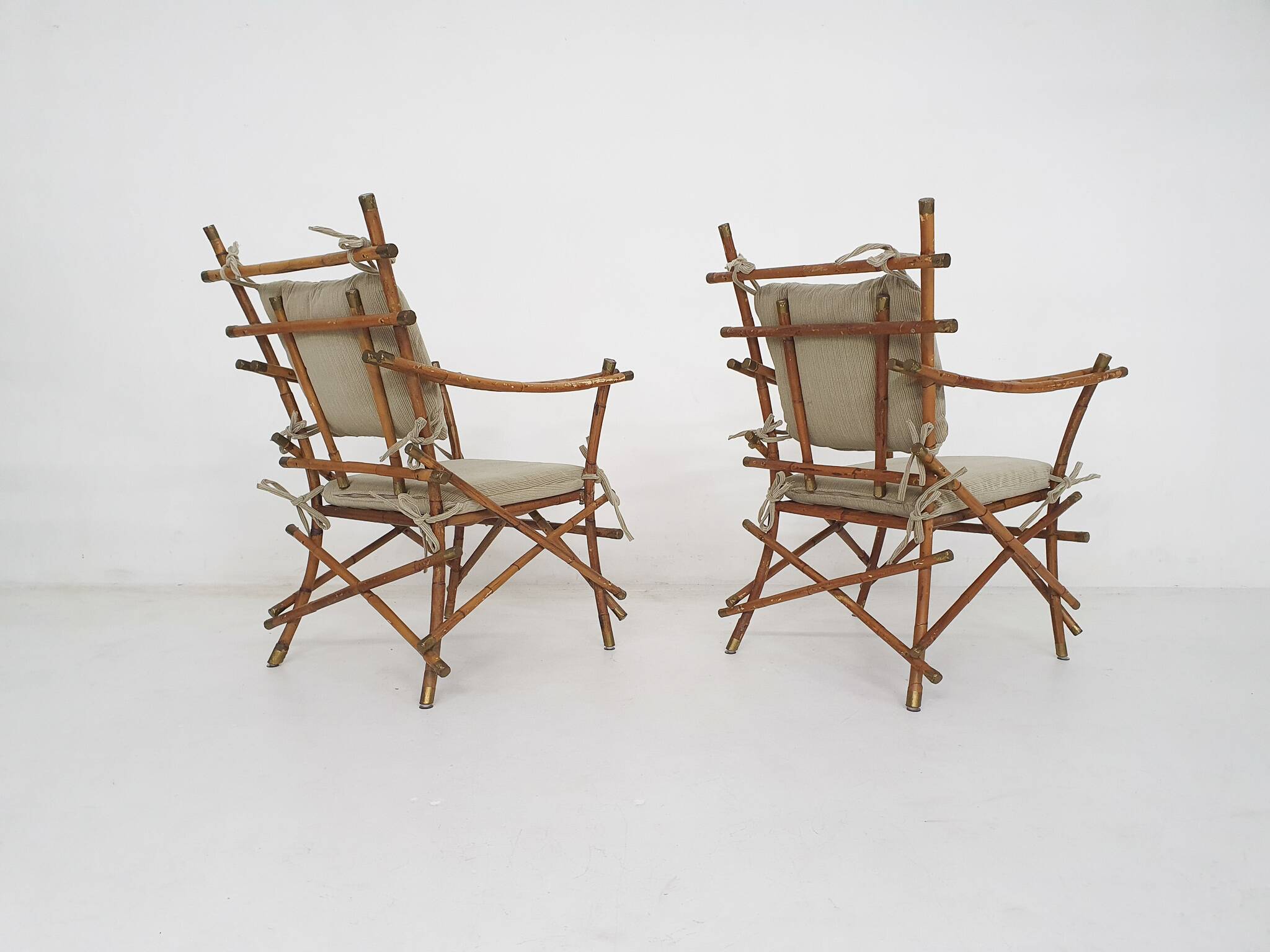 2 fauteuils en bambou, Italie, années 1960
