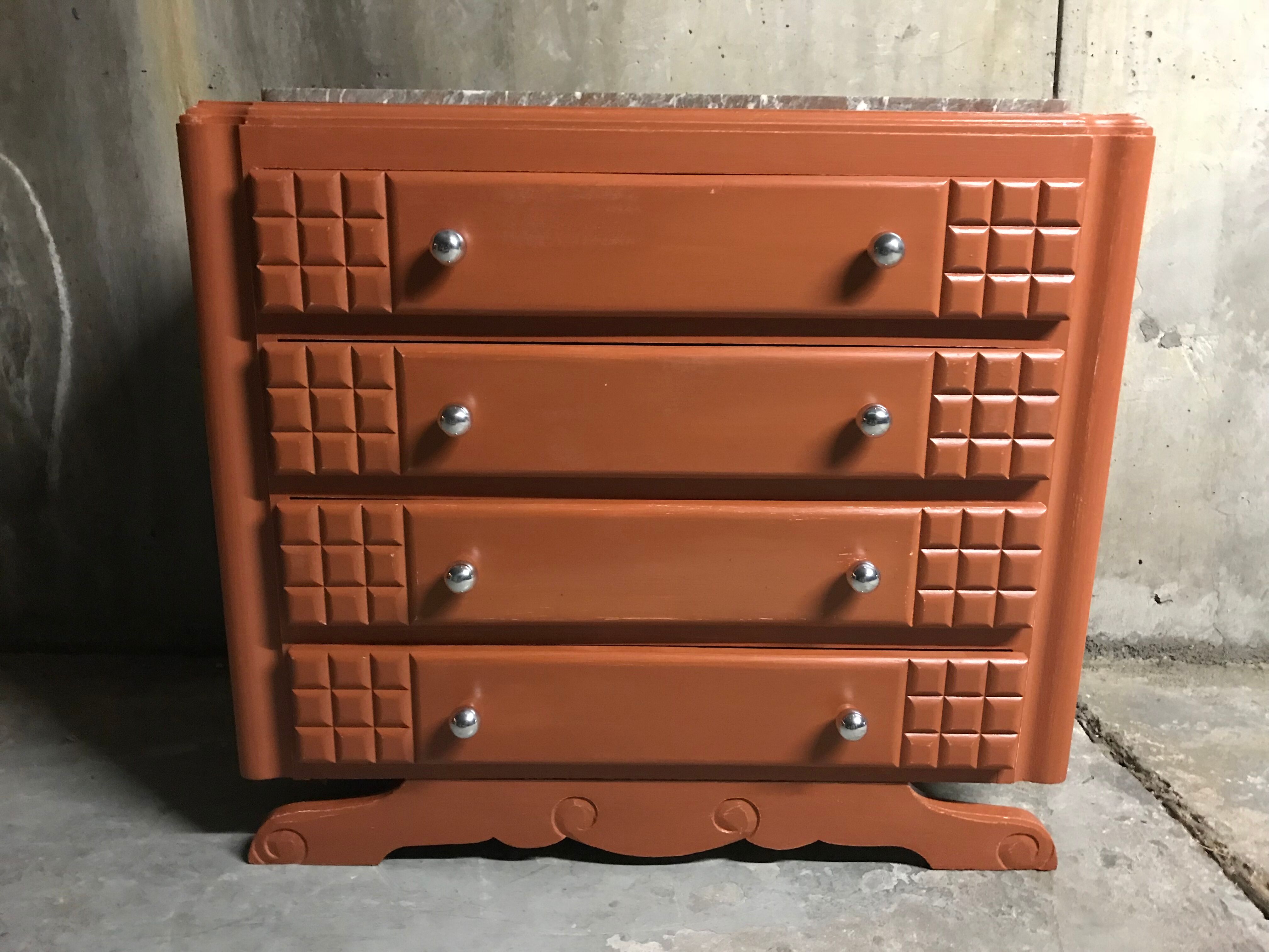 Chest of drawers time Art Deco ochre / renovated orange