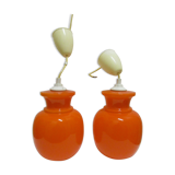 Pair vintage orange hanging lamps