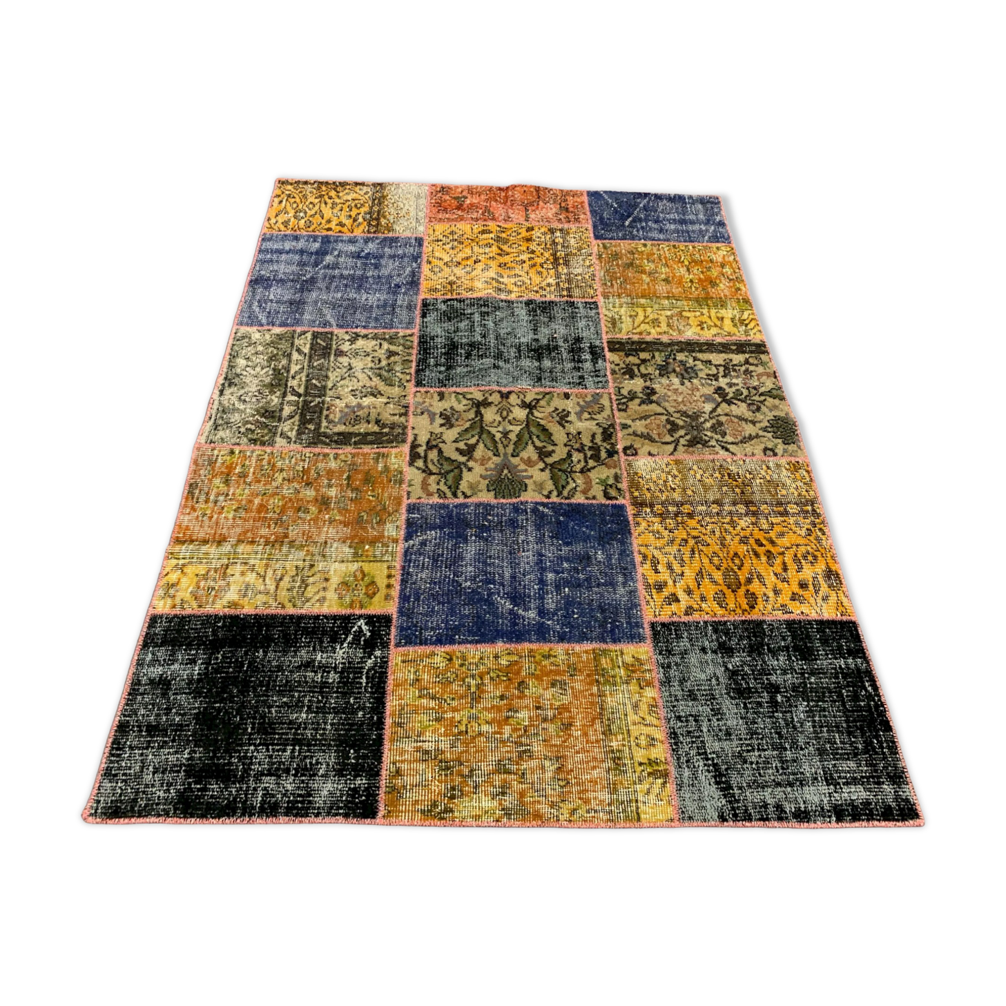 Distressed vintage turkish patchwork rug 178x133 cm wool medium