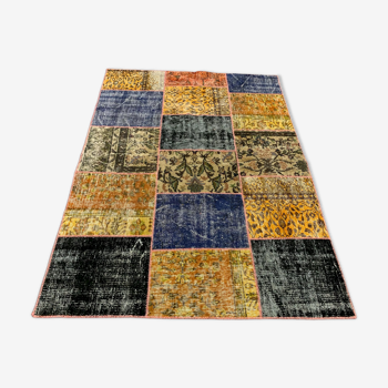 Distressed vintage turkish patchwork rug 178x133 cm wool medium