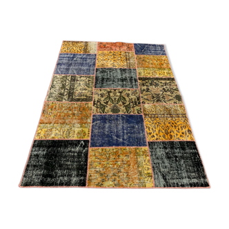 Distressed vintage turkish patchwork rug 178x133 cm wool medium