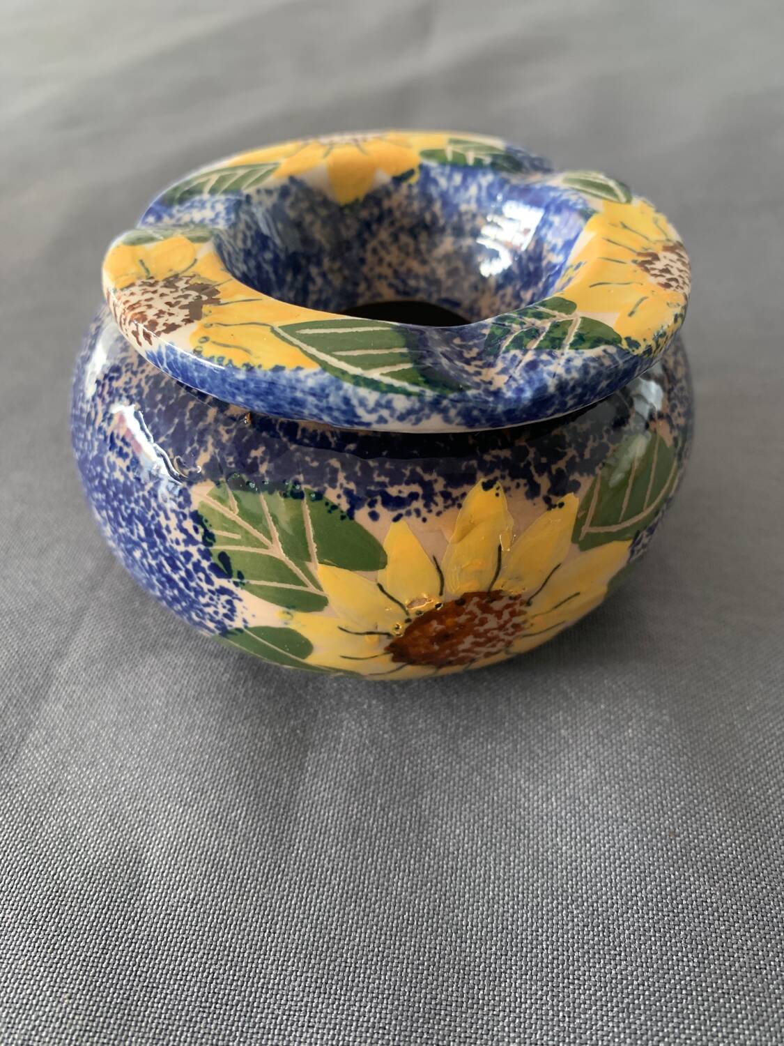 cendrier marocain décor fleurs bleu/jaune/vert