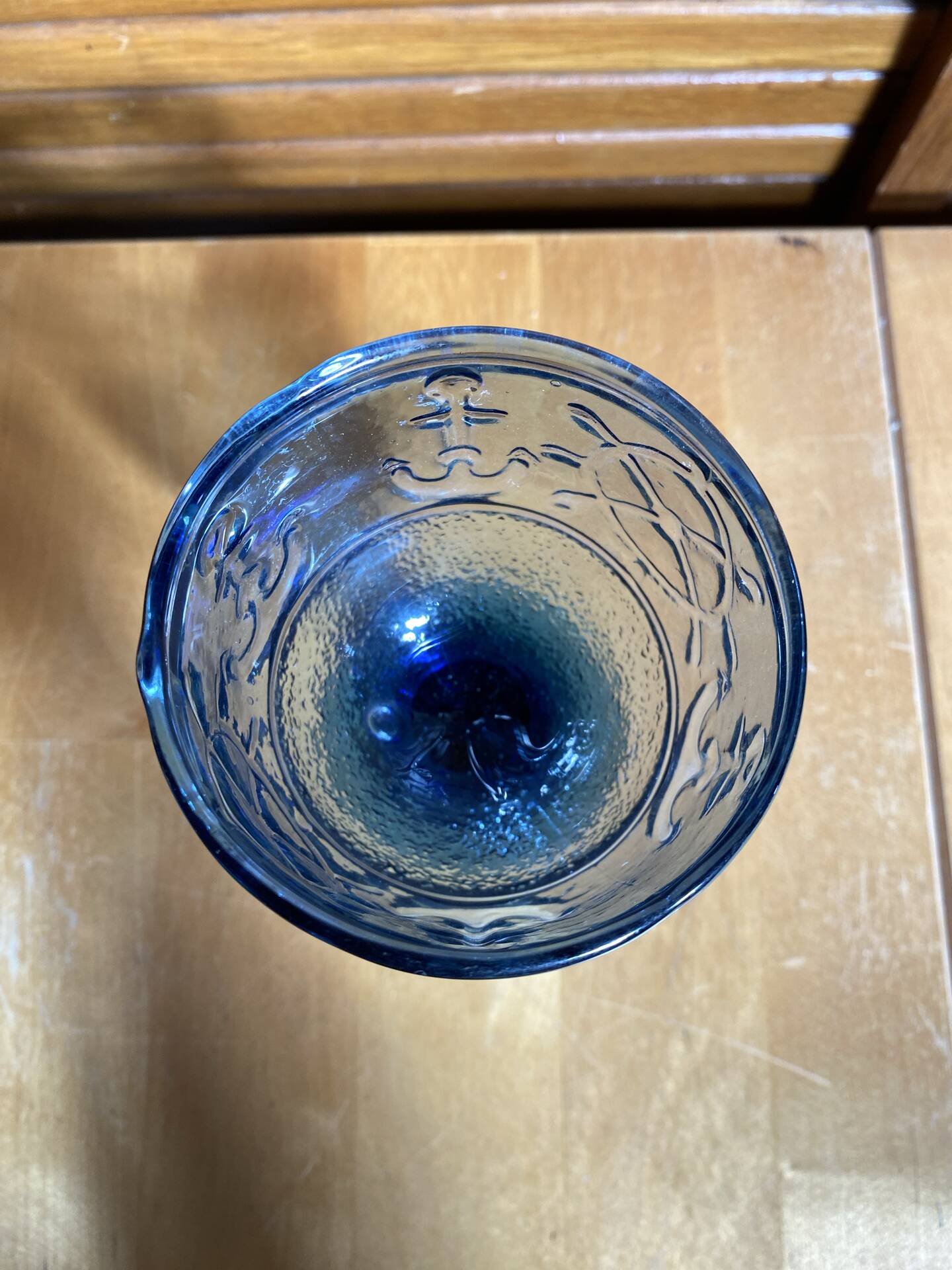 Set of 4 Stemmed Glasses Moulded Blue Marine Decor 1960s Vintage