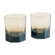 Pair of octagonal black glass whiskey glasses