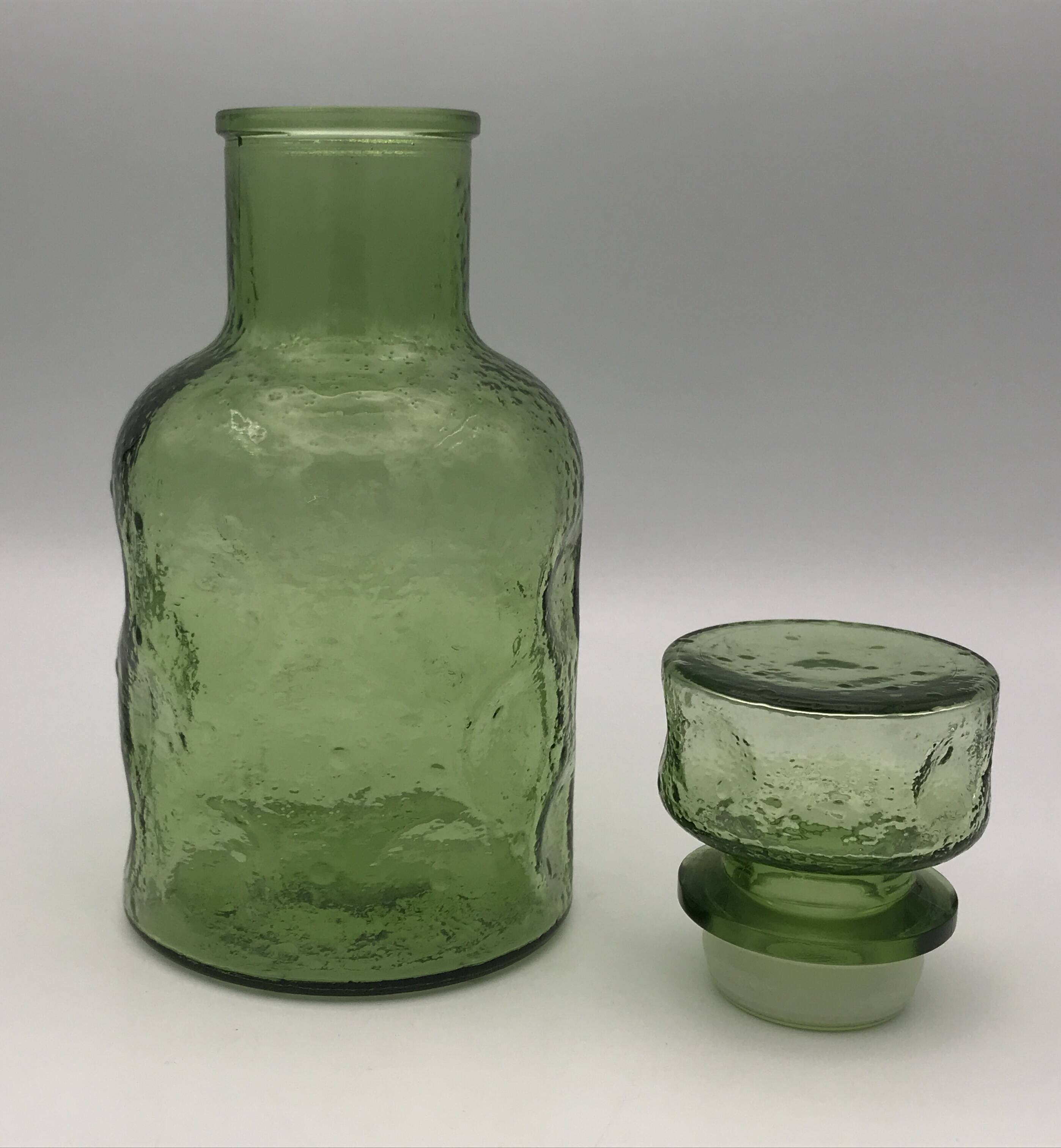 Vintage Green GLASS CARAFE in Empoli style with effect 24.5 cm