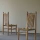 Ensemble de 6 Français chaises highback tissées naturalistes du milieu du siècle en orme solide, années 1960