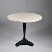Vintage travertine bistro/dining table with metal base. (B)