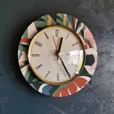 Vintage formica clock round silent wall pendulum "FFR terracotta green"