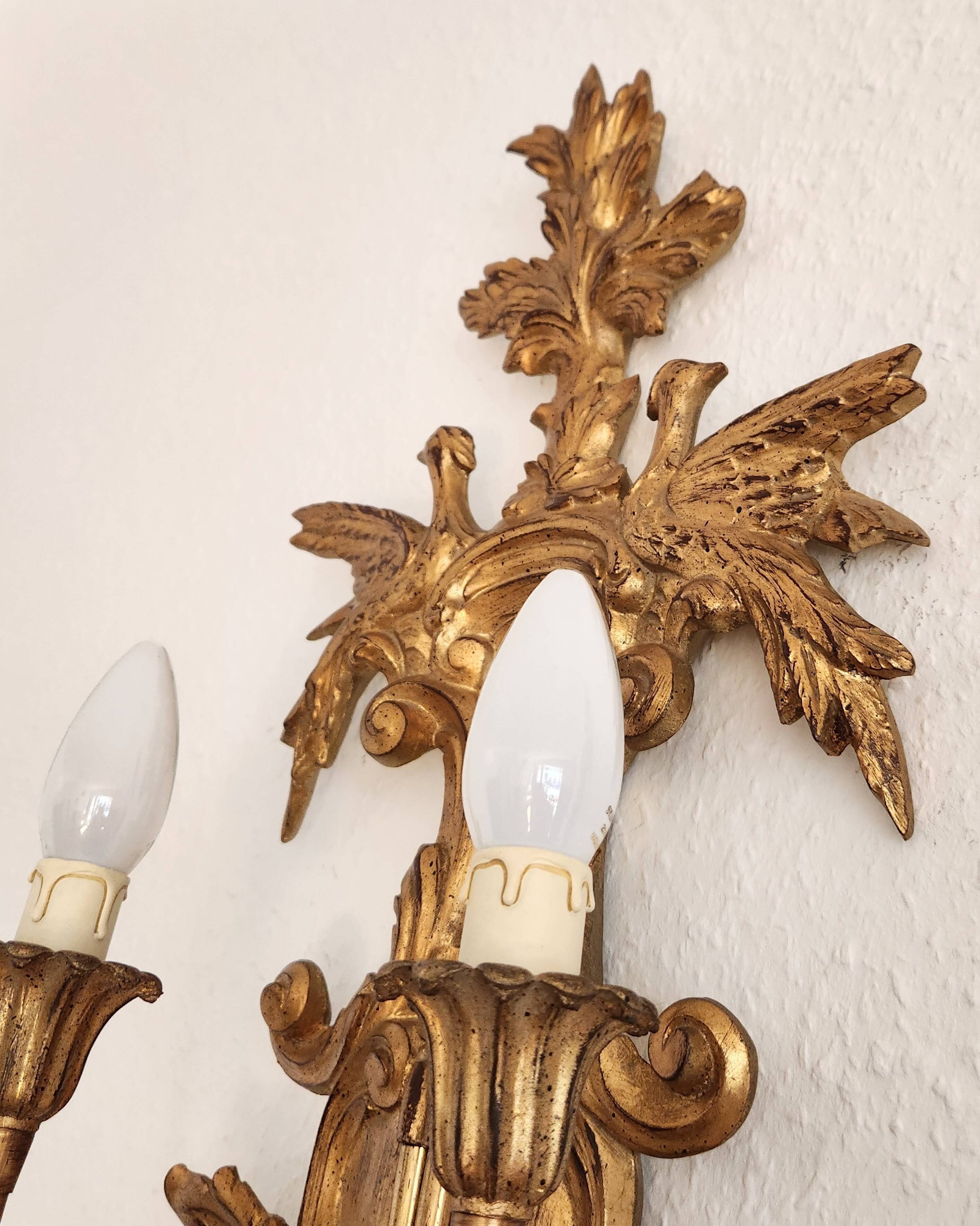 Louis XVI wall lamps Rocaille gilded carved wood antique mirror glass